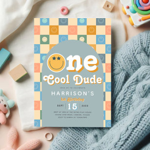 Invitation Un Cool Dude Boys Retro 1er anniversaire Invitatio