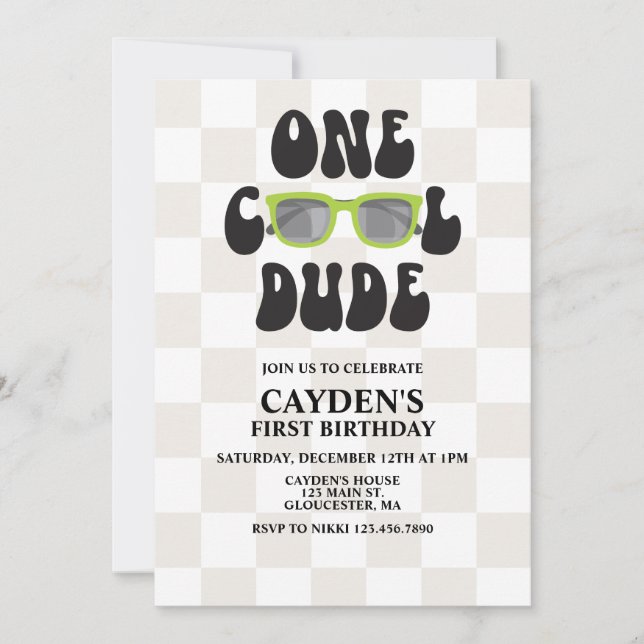 Invitation Un Cool Dude Lunettes de soleil 1er anniversaire (Devant)