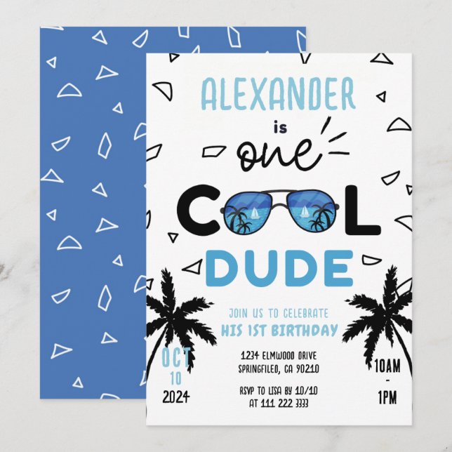 Invitation Un Cool Dude Lunettes de soleil Garçon 1er premier (Devant / Derrière)