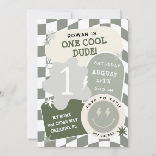 Invitation Un Cool Dude Retro Checkerboard 1er Anniversaire