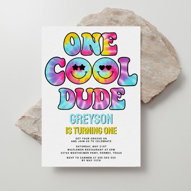 Invitation Un Cool Dude Tie Dye Boy 1er anniversaire (Créateur téléchargé)