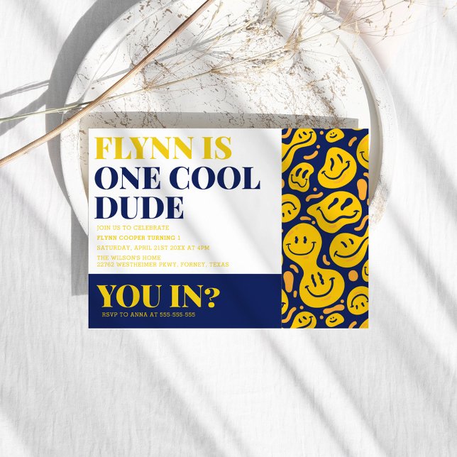 Invitation Un Cool mec à visage heureux garçon premier annive (Créateur téléchargé)