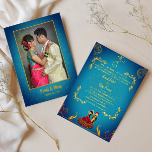 Invitation Un couple de Mariages indiens hindous photo Golden