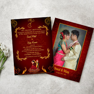 Invitation Un couple de Mariages indiens hindous photo Golden