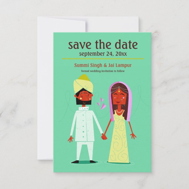 Invitation Un couple indien sauvegarde la date de l'annonce (Devant)