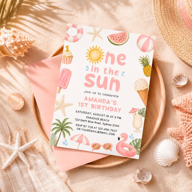 Invitation Un dans la fête de plage ensoleillée d'été pour 1e (Créateur téléchargé)