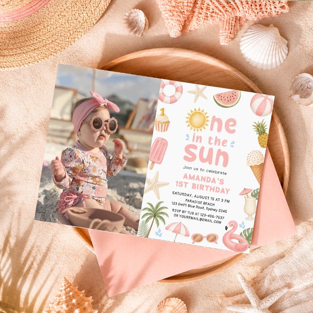 Invitation Un dans la fête de plage ensoleillée pour un 1er a (Créateur téléchargé)