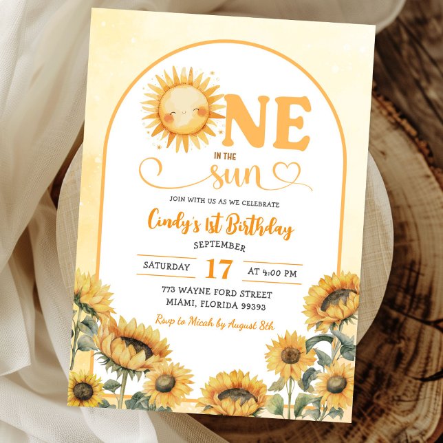 Invitation Un dans le soleil été soleil premier anniversaire (Créateur téléchargé)