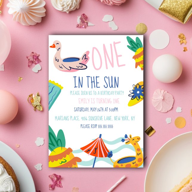 Invitation Un dans le soleil piscine de plage (Créateur téléchargé)