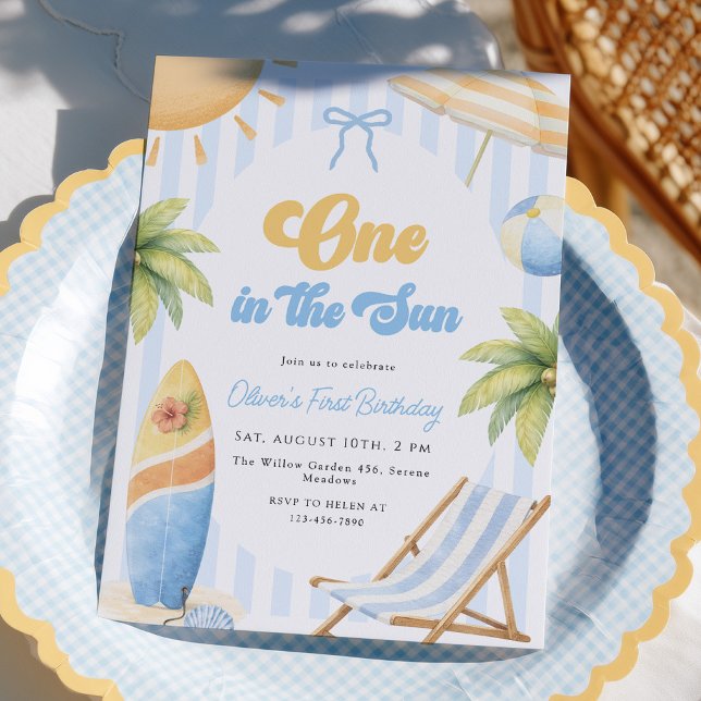 Invitation Un dans le Soleil Rétro 1er Anniversaire Garçon (Créateur téléchargé)