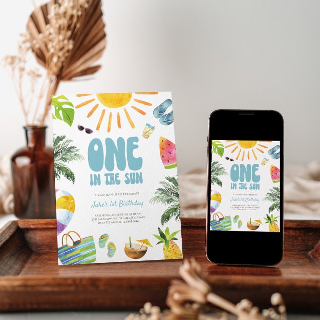 Invitation UN dans le soleil Retro 1er anniversaire Invitatio (Créateur téléchargé)