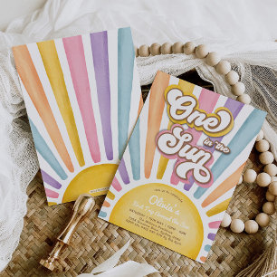 Invitation Un dans le soleil Retro Sunshine Girl 1er annivers