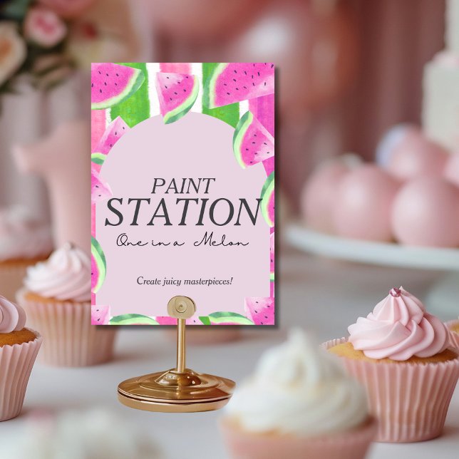 Invitation Un dans Melon Paint Station Rose Pastèque  Enseign (One in Melon Paint Station Pink Watermelon Sign)