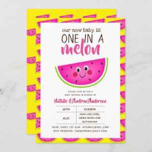 Invitation Un Dans Un Baby shower MELON Rose Jaune Moderne Cu