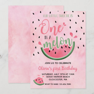 Invitation Un dans un gâteau de pastèque aquarelle 1er annive