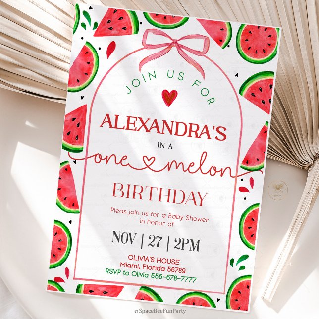 Invitation Un Dans Un Melon 1er Anniversaire (watermelon birthday invitation, one in a melon, first birthday invitation, summer birthday party, wa)