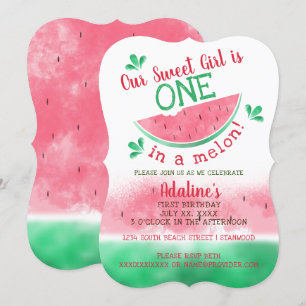 Invitation Un Dans Un Melon Aquarelle Premier Anniversaire