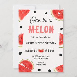 Invitation Un dans un Melon Aquarelle Premier Anniversaire