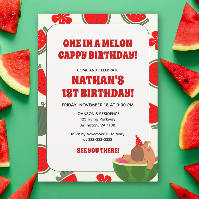 Invitation Un dans un melon Cappy Joyeux Anniversaire Enfants (Créateur téléchargé)