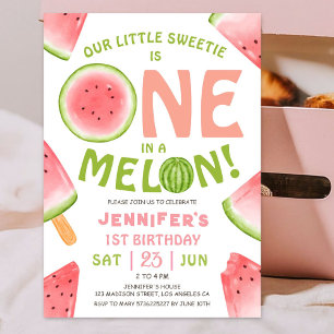 Invitation UN dans un Melon ! Fille Pastèque Rose 1er Anniver