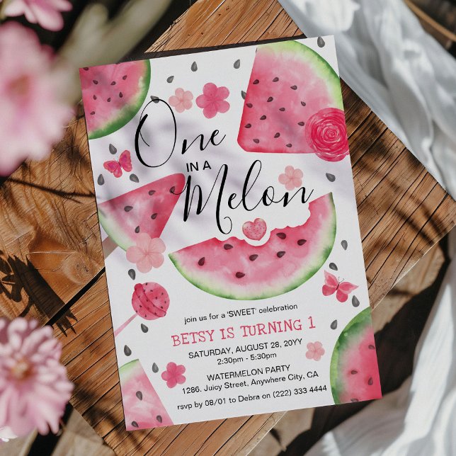 Invitation 'Un dans un Melon' Mignon Fille Pastèque 1er Anniv (Créateur téléchargé)