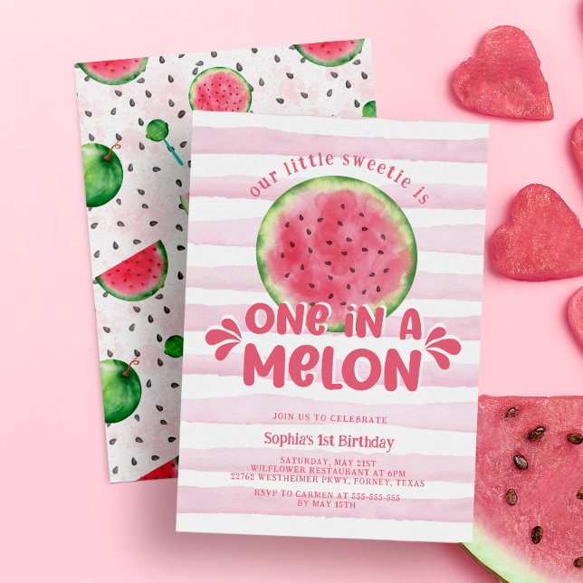 Invitation Un dans un Melon mignon fille rose 1er anniversair (Créateur téléchargé)