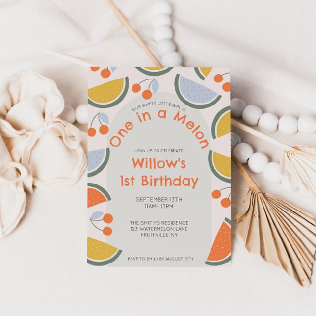 Invitation Un dans un melon Premier anniversaire Pastèque Été (Créateur téléchargé)