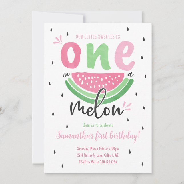 Invitation Un dans un Melon Watermelon 1er Birthday Invitatio (Devant)