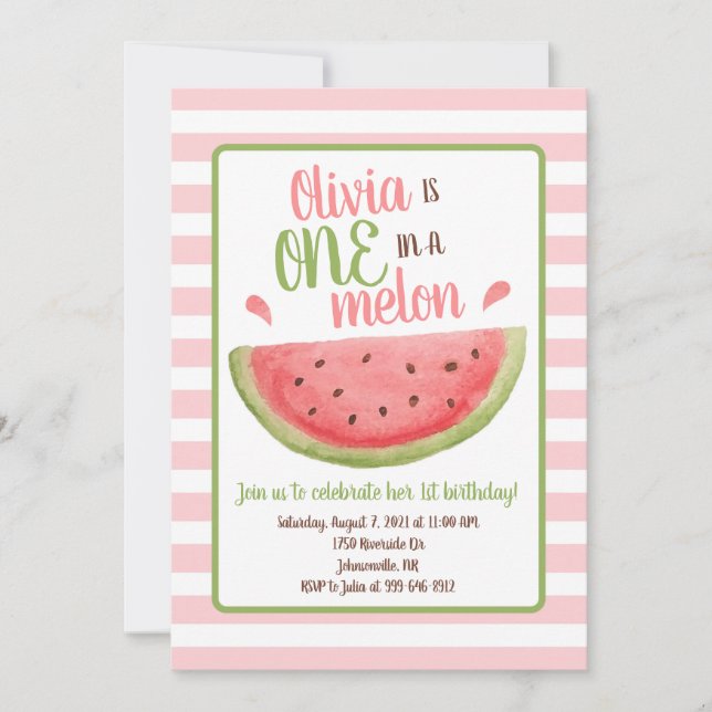 Invitation Un dans un Melon Watermelon 1er Birthday Invitatio (Devant)