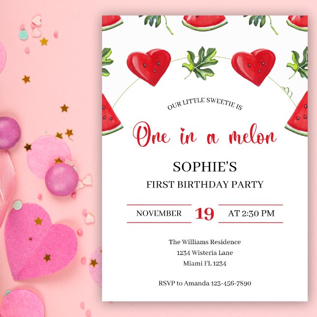 Invitation Un dans un Melon Watermelon Premier anniversaire (Créateur téléchargé)
