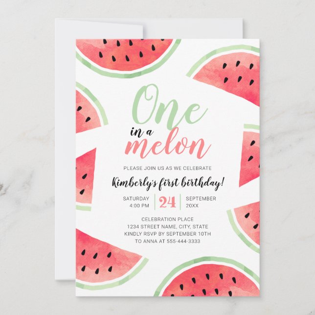 Invitation Un Dans Un Melon Watermelon Premier Anniversaire D (Devant)