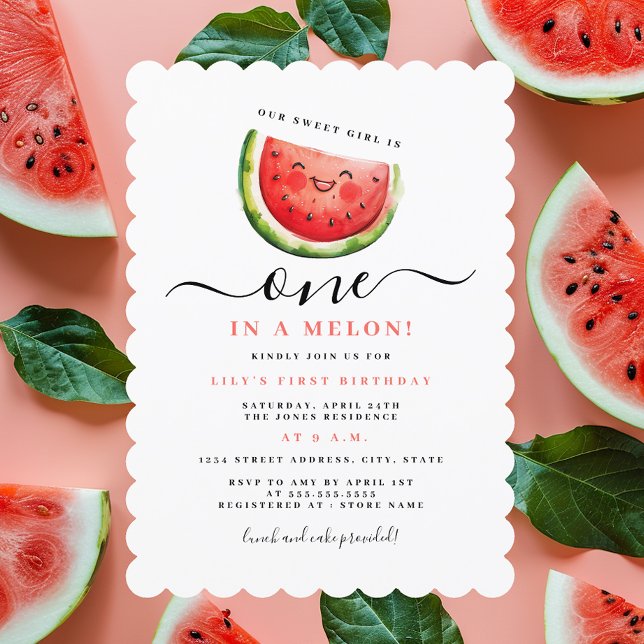 Invitation Un Dans Un Melon Watermelon Première fête d'annive (Créateur téléchargé)