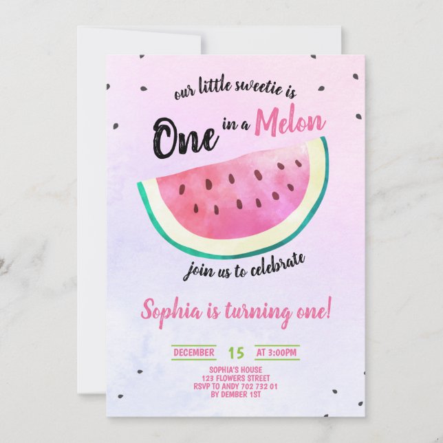 Invitation Un dans une Melon Girl 1er Birthday Watermelon Sum (Devant)