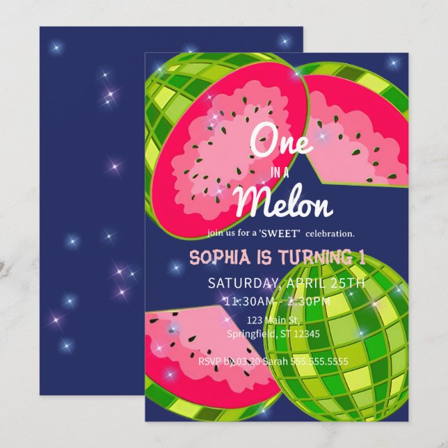 Invitation Un dans une pastèque ! 1ère fête d'anniversaire (Devant / Derrière)