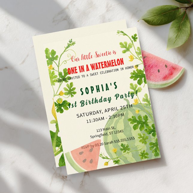 Invitation Un dans une pastèque ! 1ère fête d'anniversaire (Créateur téléchargé)