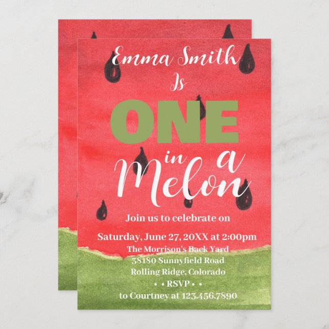 Invitation Un dans une pastèque Melon 1er anniversaire (Devant / Derrière)