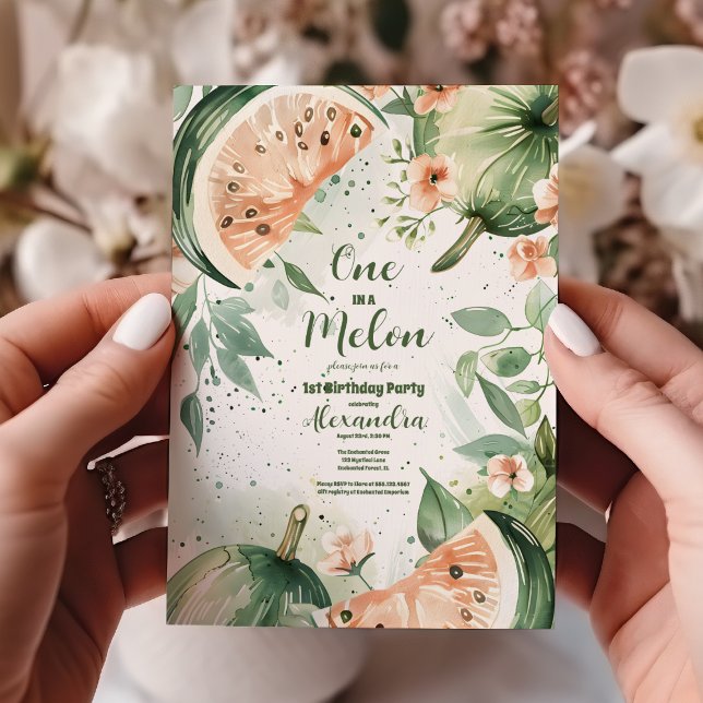 Invitation Un dans une pastèque Melon Aquarelle 1er Anniversa (Créateur téléchargé)