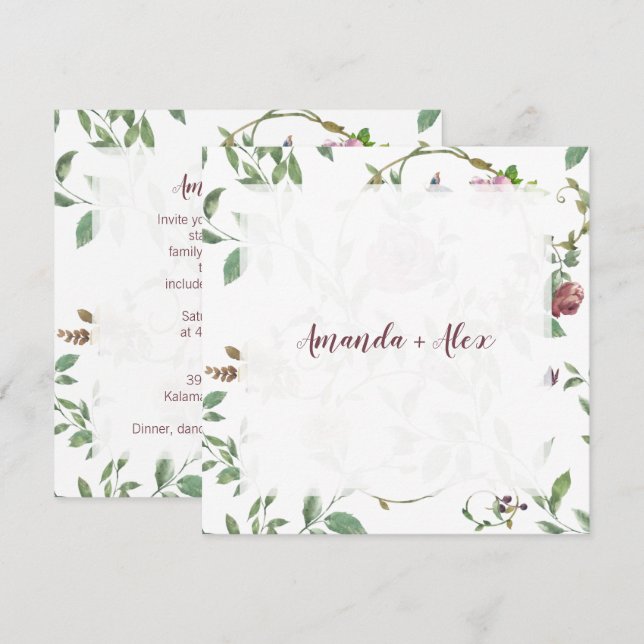 Invitation Un décor floral romantique et joyeux (Devant / Derrière)