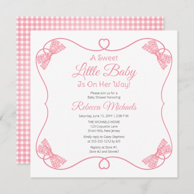 Invitation Un doux petit bébé rose vaches Baby shower fille (Devant / Derrière)