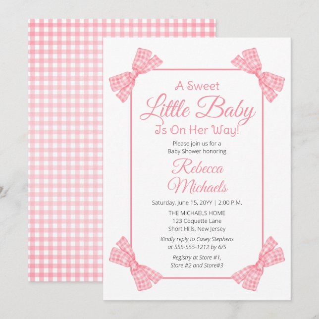 Invitation Un doux petit bébé rose vaches Baby shower fille (Devant / Derrière)