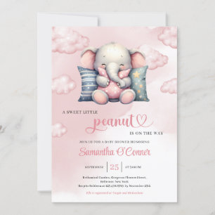 Invitation Un doux petit cacahuète mignon éléphant sur le nua