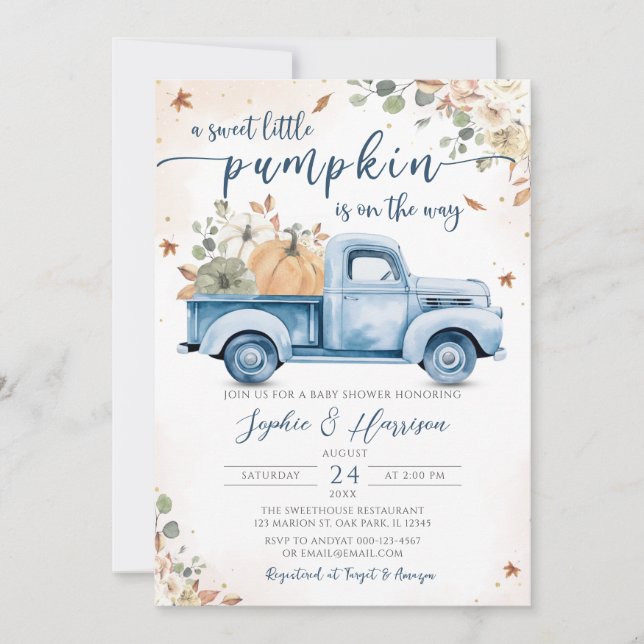 Invitation Un doux petit Citrouille Baby shower d'automne (Devant)