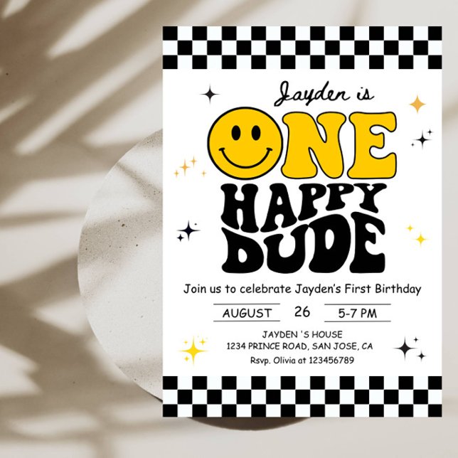 Invitation Un Dude Heureux 1er Anniversaire - Garçon Premier  (Créateur téléchargé)