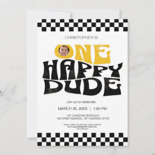 Invitation Un Dude Heureux Anniversaire Moderne à Damier