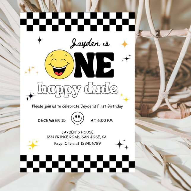 Invitation Un Dude Heureux - Fête de 1er Anniversaire Garçon  (Créateur téléchargé)