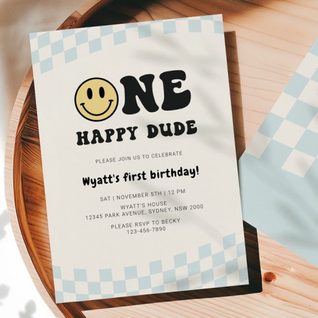 Invitation Un Dude Heureux Smiley 1er Anniversaire (Créateur téléchargé)