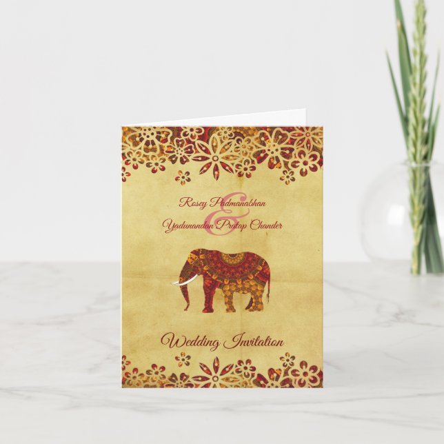 Invitation Un éléphant indien orné, Rustique, Sauvez La Date (Devant)