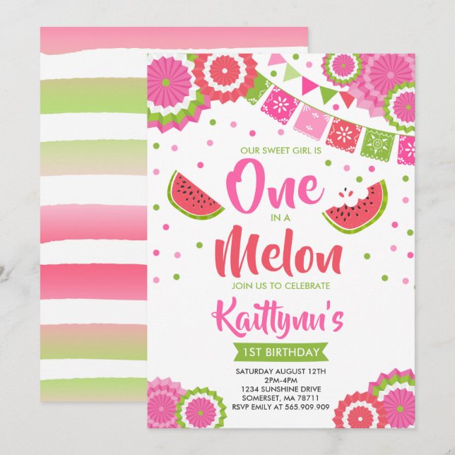 Invitation Un en partie de melon d'invitation d'anniversaire (Devant / Derrière)