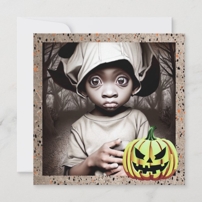 Invitation Un enfant afro-américain aux grands yeux Halloween (Devant)