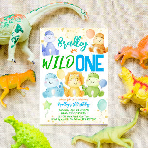 Invitation Un enfant mignon et sauvage dinosaures 1er anniver